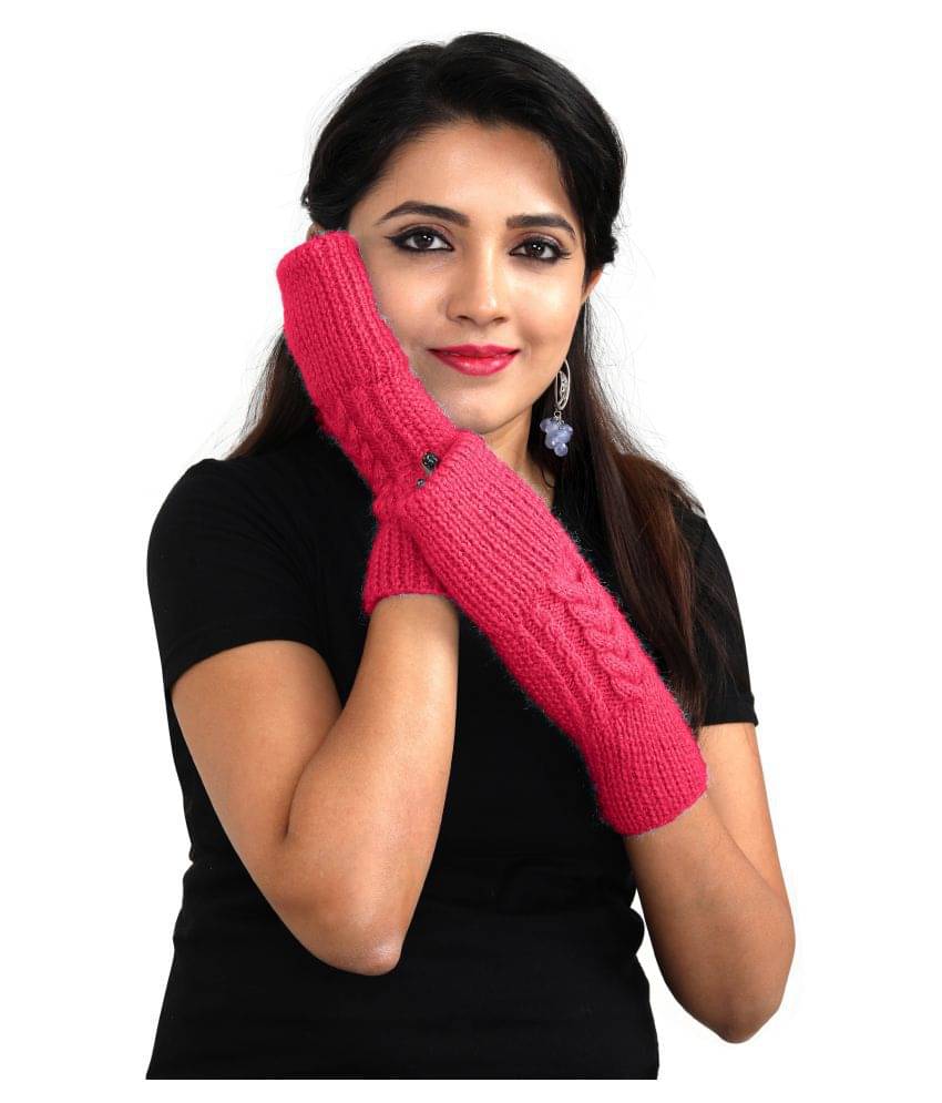     			KC Store Women's Handmade Woolen Fingerless Gloves For Winters