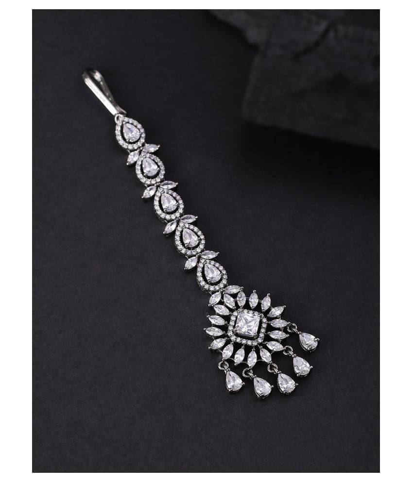     			Priyaasi Designer American Diamond Silver Plated Maang Tika