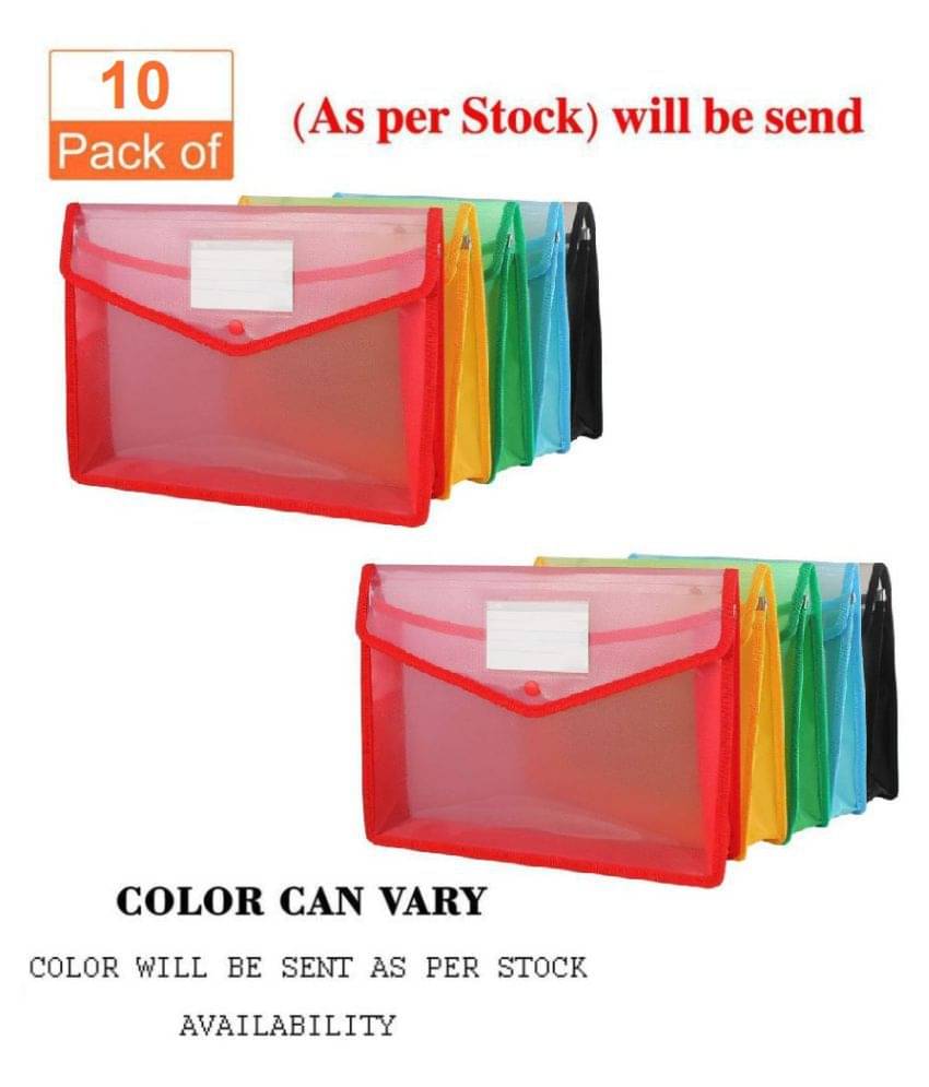     			G-1 Transparent Poly-Plastic A4 Documents File Storage Bag With Snap Button Set Of 10