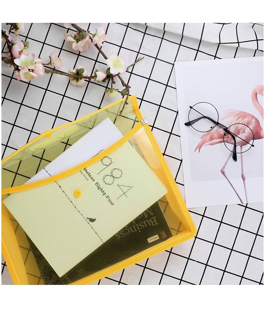 G-1 Transparent Poly-Plastic A4 Documents File Storage Bag With Snap Button Set Of 10