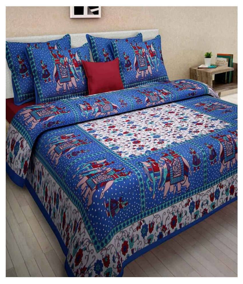 Uniqchoice Cotton Double Bedsheet ( Blue )