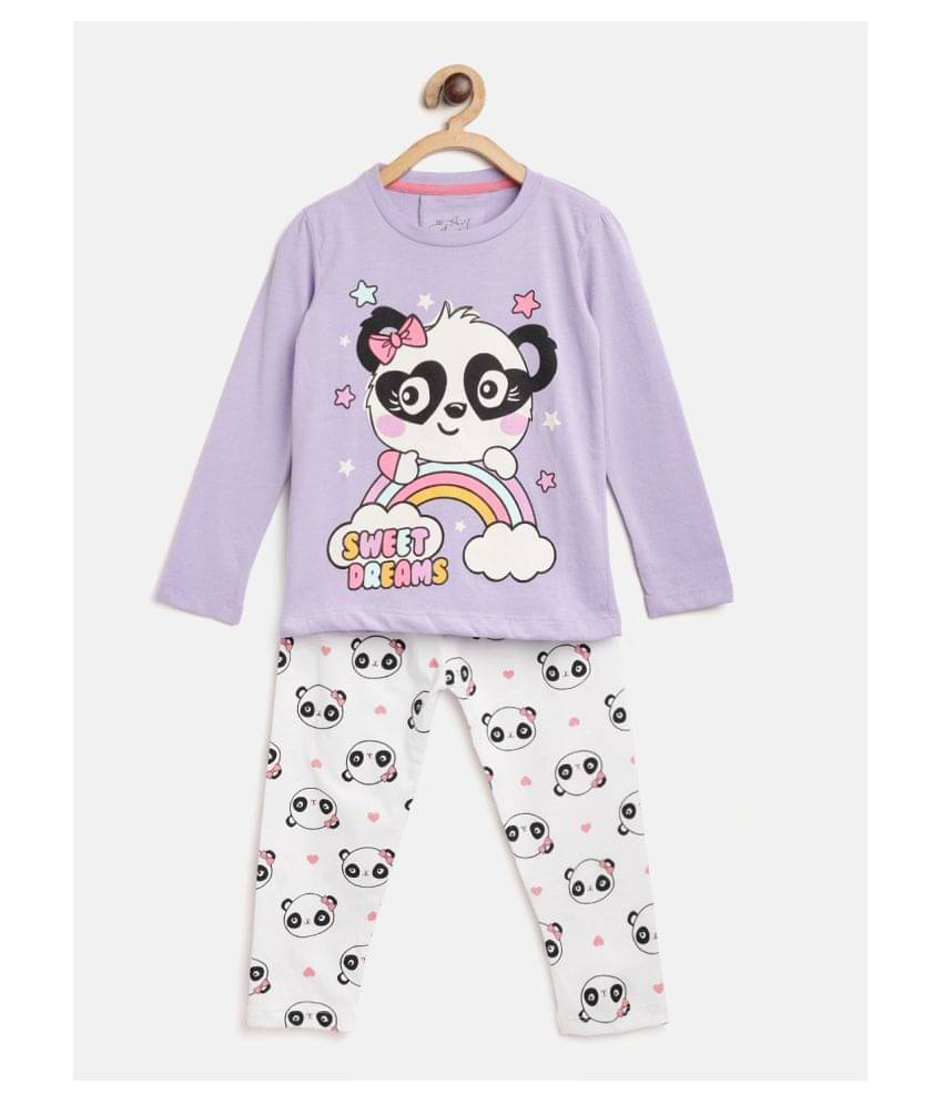    			Lazy Shark Pack of 1 Girls Cotton Blend Nightsuit Set ( Lavender )