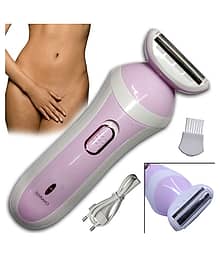 P 2in1 Washable Chargeable Women Lady Hair Remover Shaver Trimmer Painless Epilator ( Pink & White )