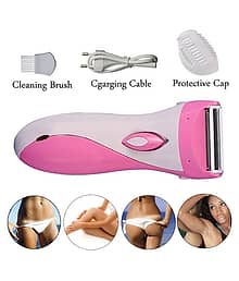 P 2in1 Waterproof Women Lady Chargeable Hair Remover Shaver Trimmer Painless Epilator ( Pink & White )