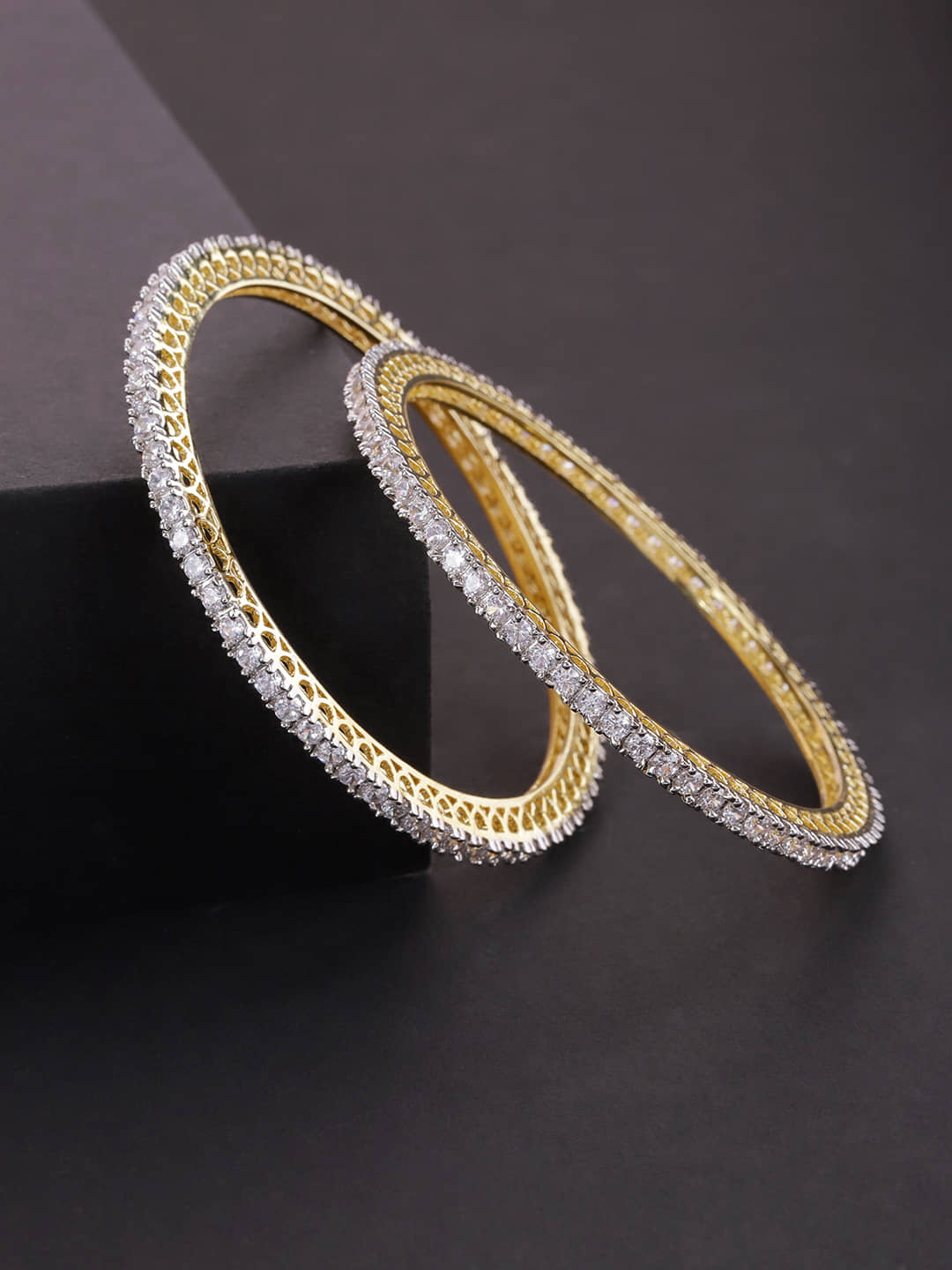 Priyaasi Beautiful White American Diamond Gold Plated Bangles for Women and Girls - Bangles & Bracelets | Buy online on ZillyBuy