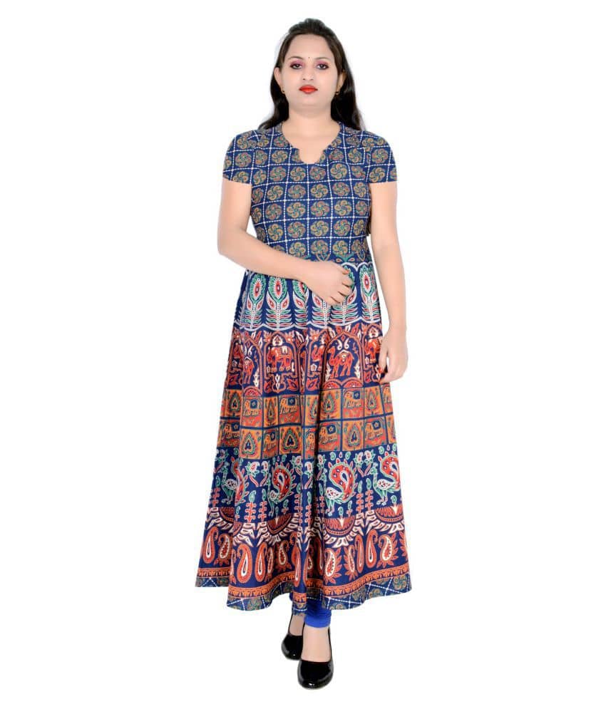Sttoffa - Blue Cotton Women's Flared Kurti - Kurtis, Tunics | Buy online on ZillyBuy