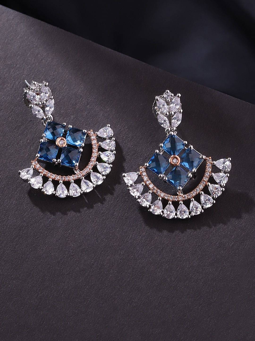     			Priyaasi Silver-Plated Floral Design Drop Earrings with American Diamond for Women and Girls