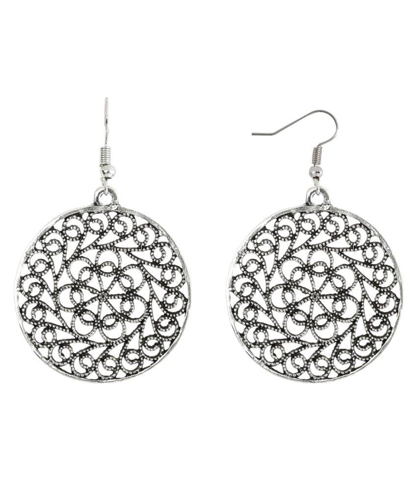 Silver Shine Alluring Silver Hollow Round Oxidized Drop Earring For Girls And Women Silver Shine Alluring Silver Hollow Round Oxidized Drop Earring For Girls And Women