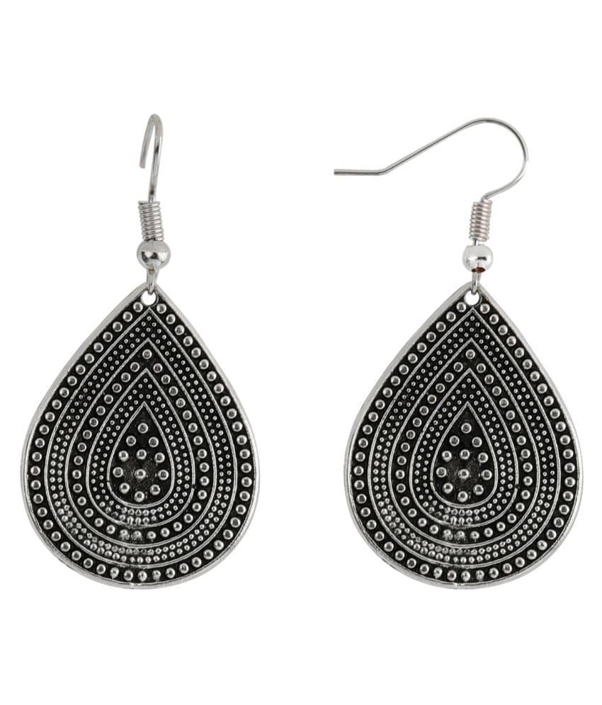     			Silver Shine Charming Round Silver Ethnic Dropets Leaf Shape Oxidized Earring For Girls And Women