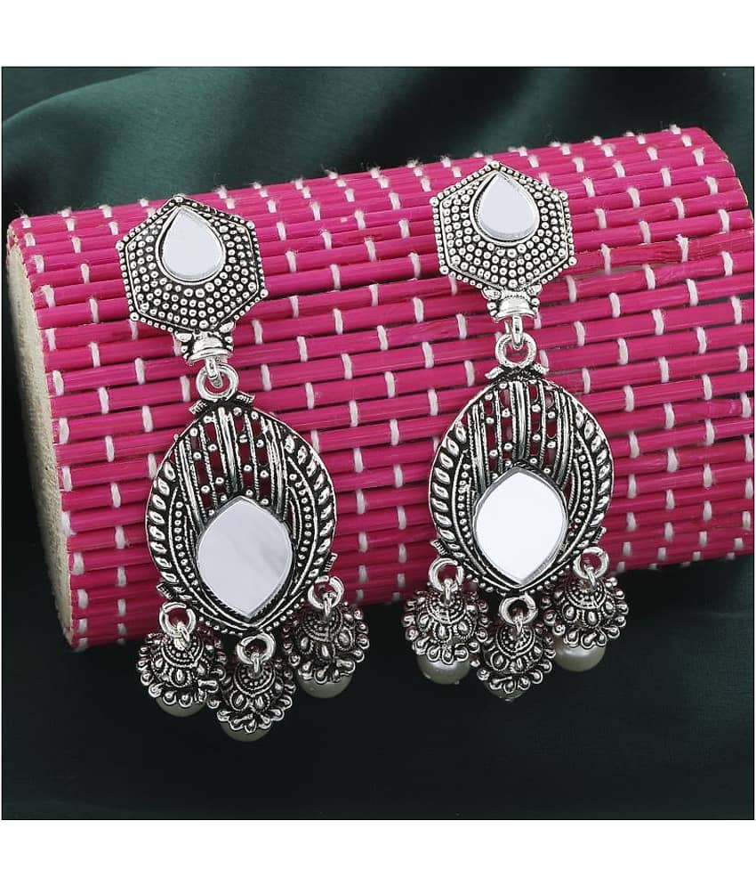 Silver Shine Classic Silver Geometric Pearl Mirror Earrings - Earrings | Buy online on ZillyBuy