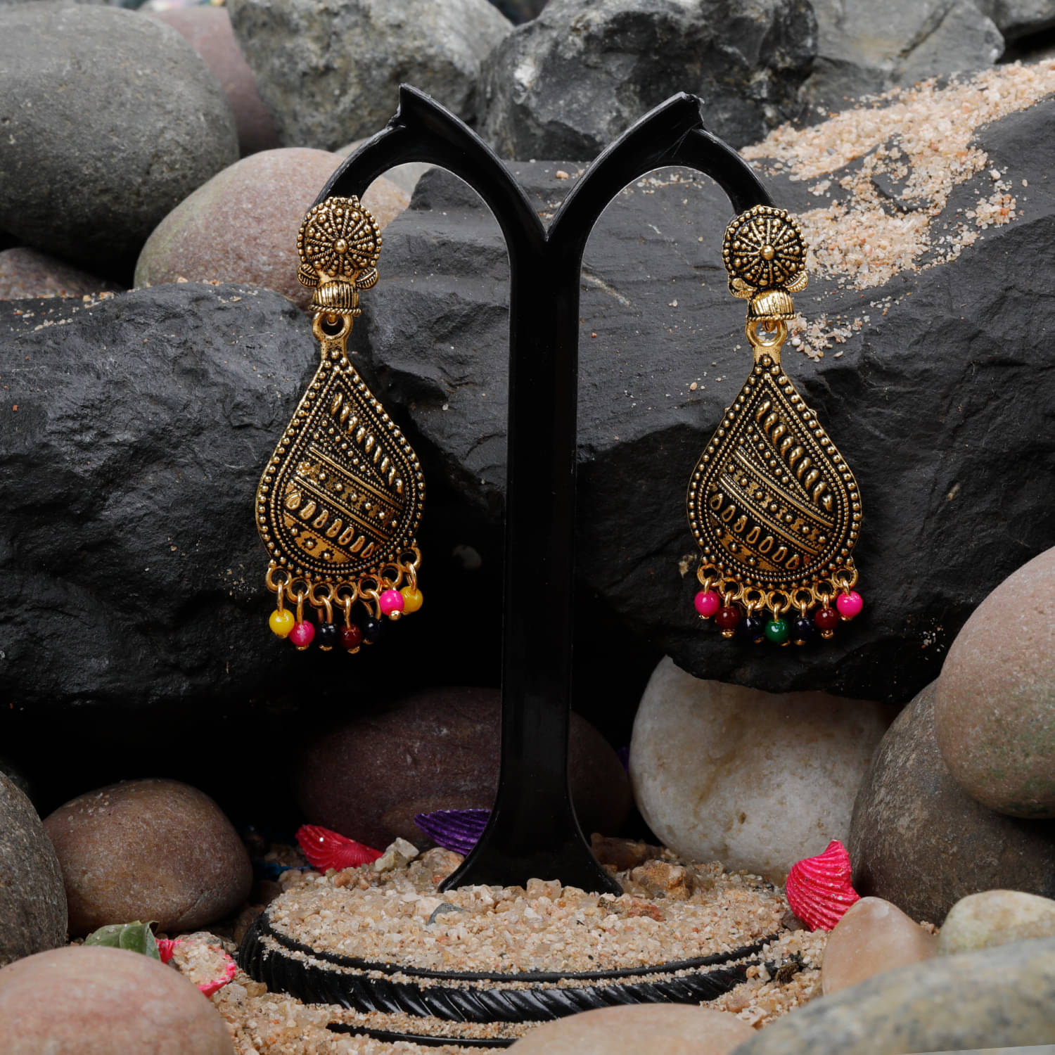     			Silver Shine Dazzling Multicolor Dangle Drop Multi Bead Earrings