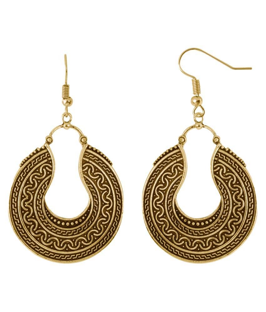 Silver Shine Elite Golden Round Egyptian Work Earrings for Women - Earrings | Buy online on ZillyBuy