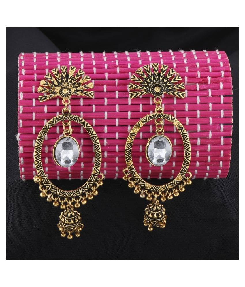     			Silver Shine Eye-Catching Golden Round  Dangle Jhumki Earrings