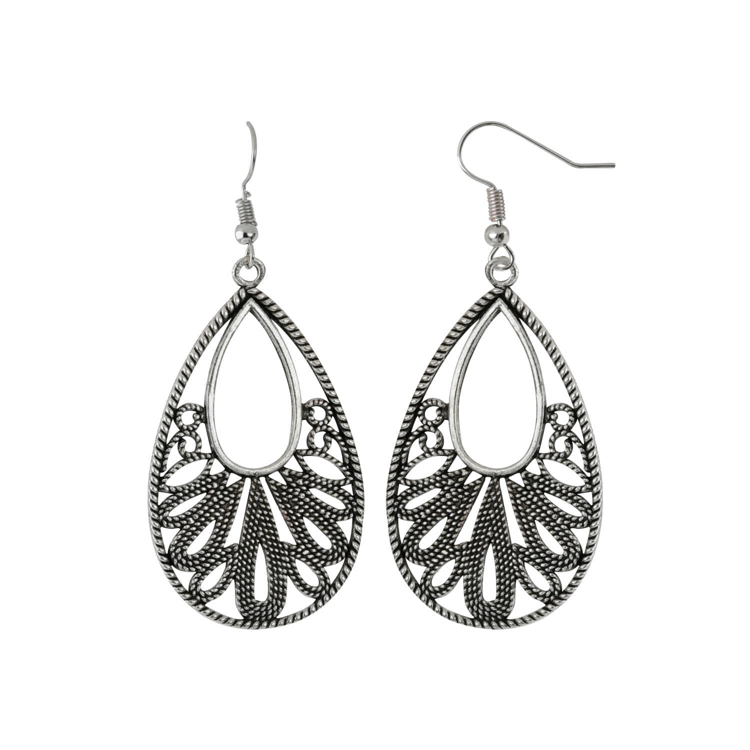     			Silver Shine Glitzy Silver Hollow Flower Petals Earrings for Women