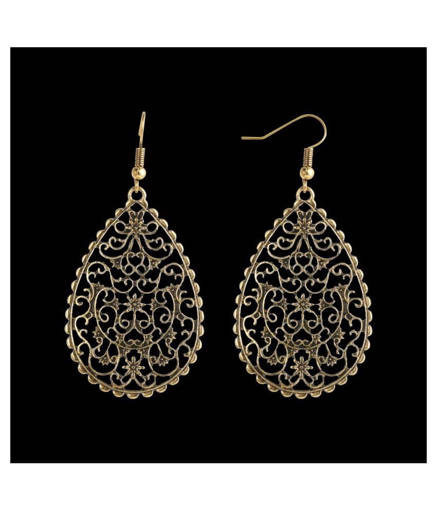 Silver Shine Lavish Golden Mughal Jali Work Earrings for Women - Earrings | Buy online on ZillyBuy