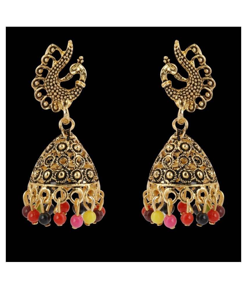     			Silver Shine Lovely Multicolor Peacock Jhumki Earrings