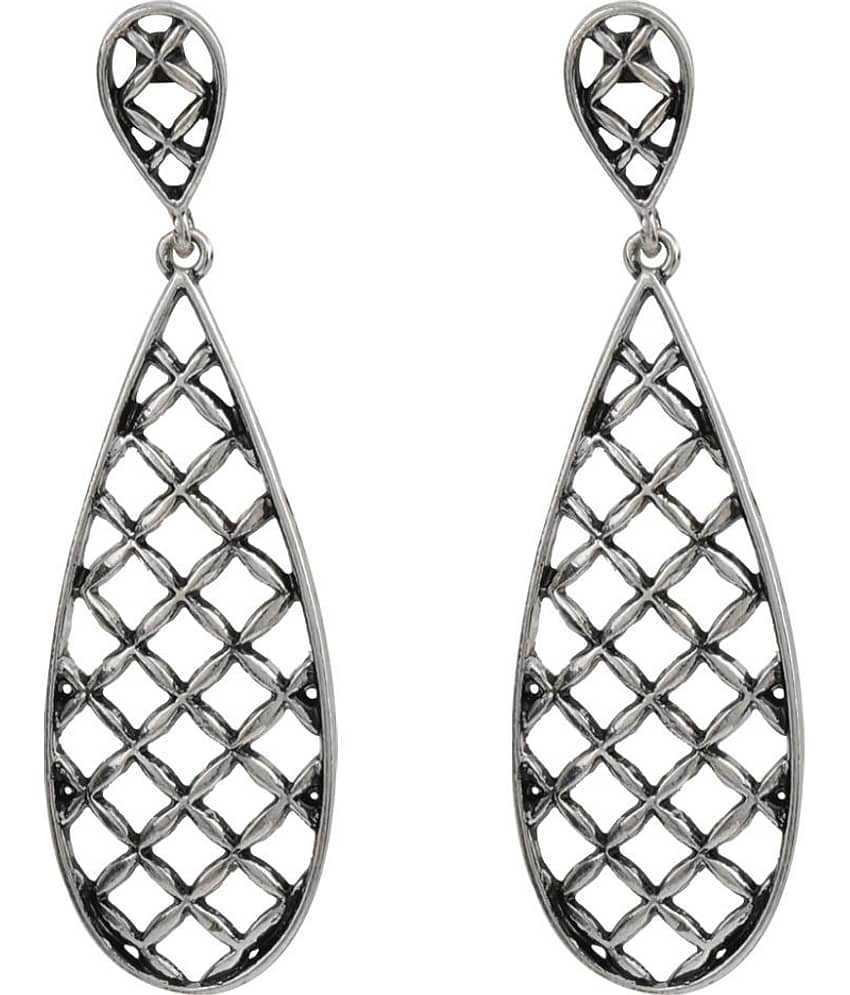 Silver Shine Sensational Silver Jali Design Drop Earrring - Earrings | Buy online on ZillyBuy