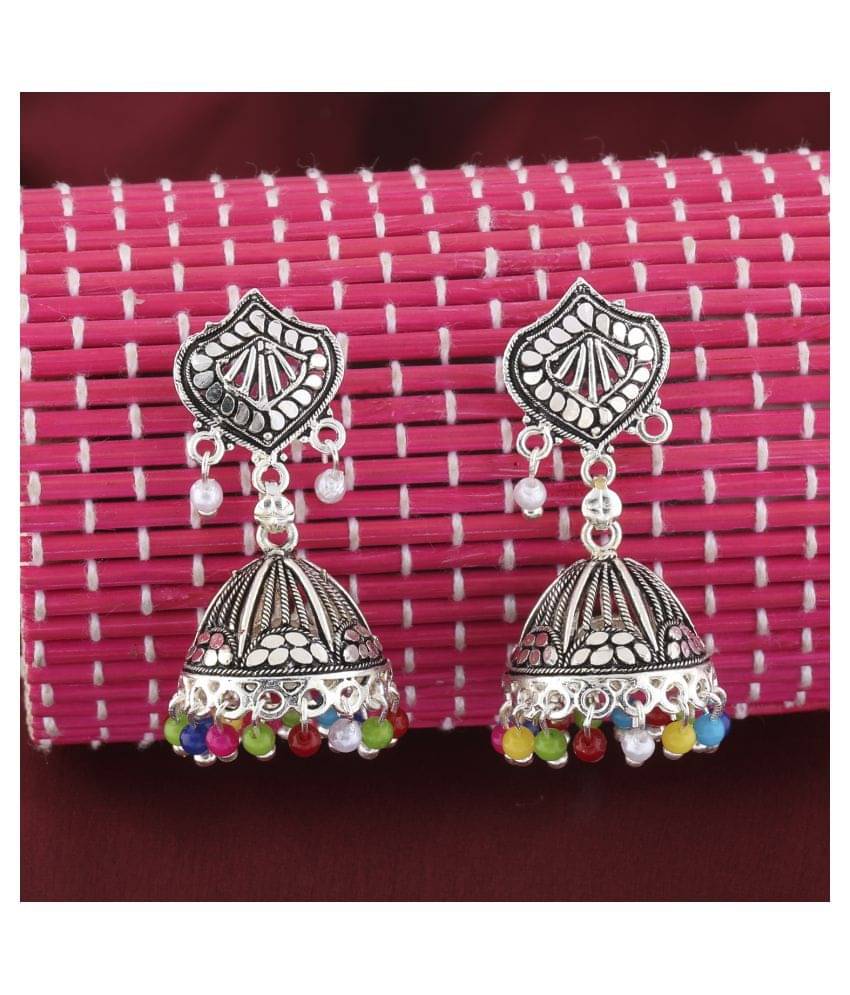     			Silver Shine Shimmering Multicolor Stylish Jhumki Earrings