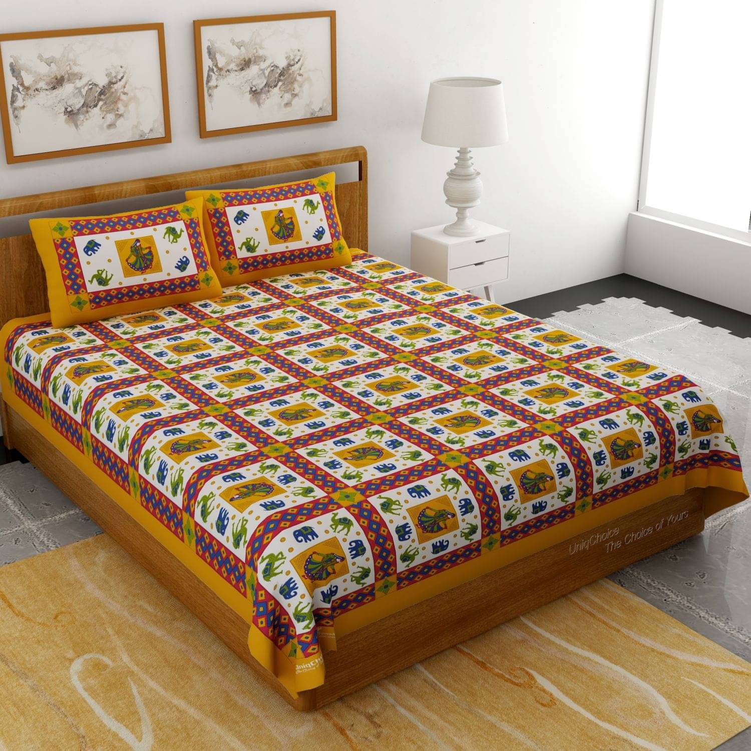     			Uniqchoice Cotton King Bedsheet ( Yellow )