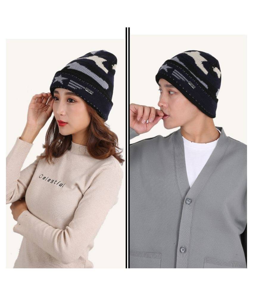     			Edifier Woollen Winter Cap for Men & Women (Pack of 2)