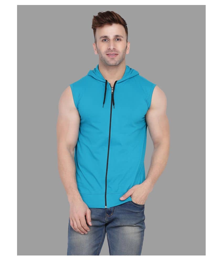 Tfurnish Cotton Blend Turquoise Solids T-Shirt