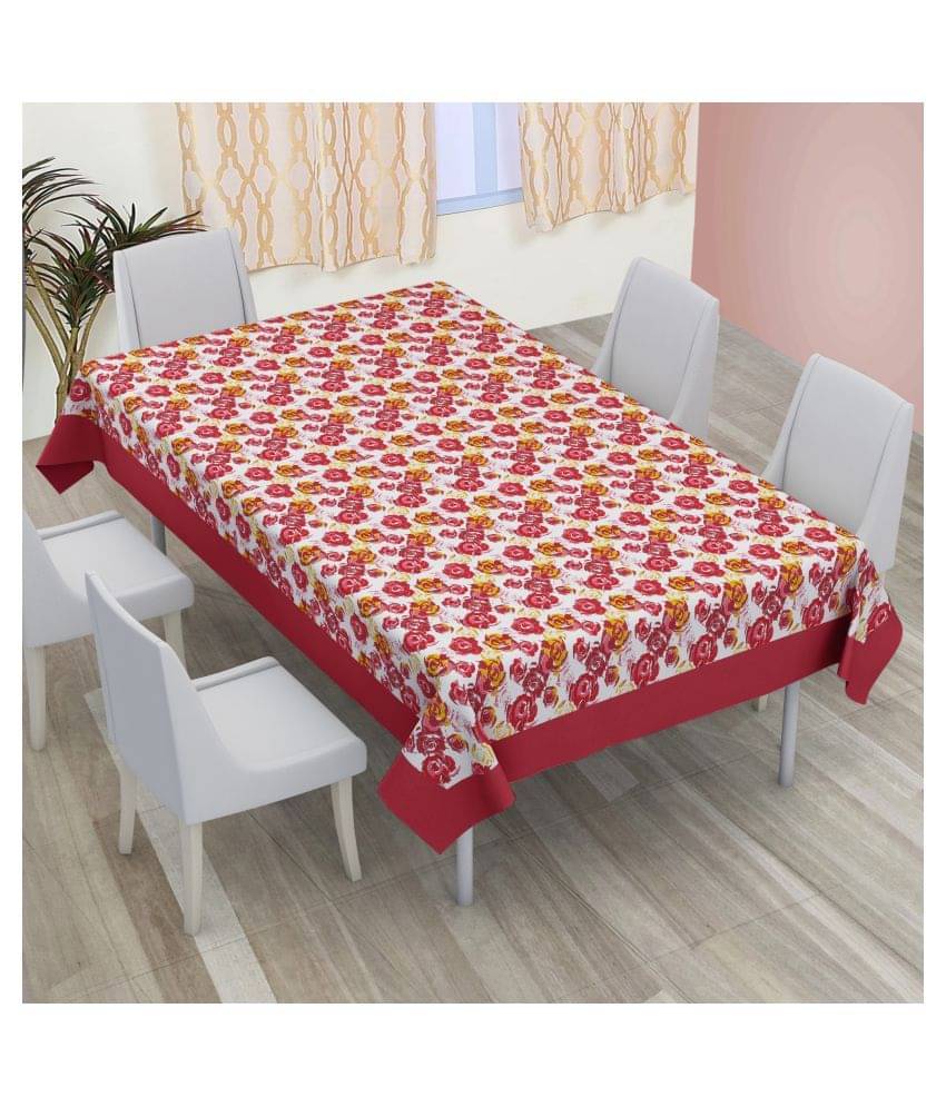     			DECOTREE Floral Cotton 8 Seater Rectangle Table Covers ( 228 x 152 ) cm Red
