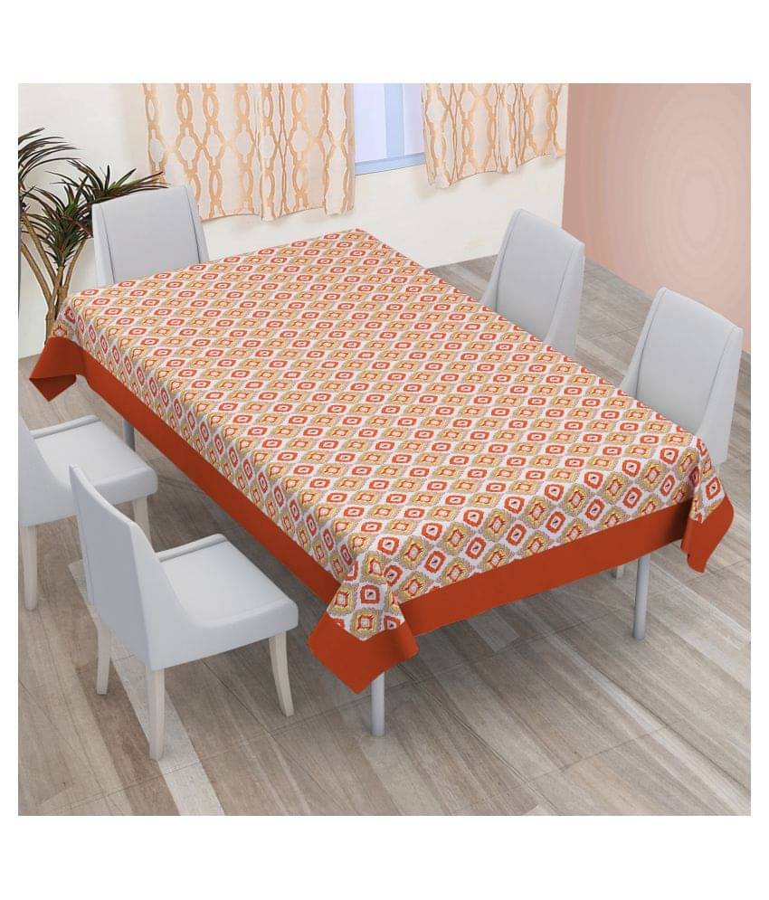     			DECOTREE Geometrical Cotton 8 Seater Rectangle Table Covers ( 228 x 152 ) cm Orange