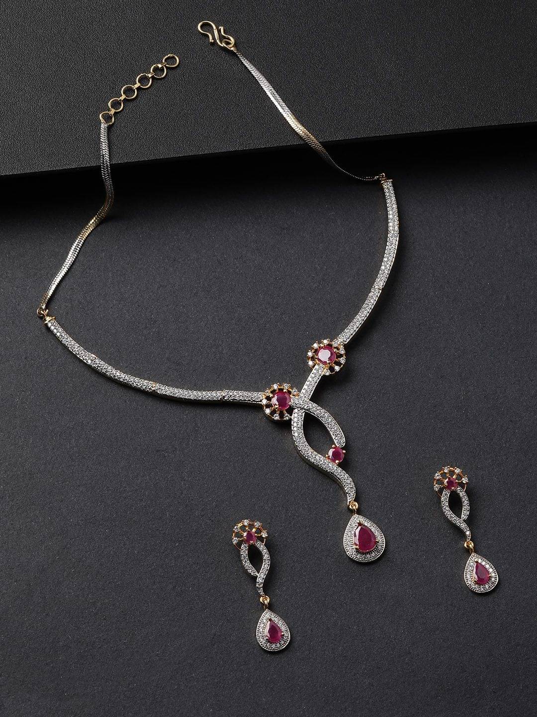 Priyaasi Brass Pink Statement Designer Gold Plated Necklaces Set     			Priyaasi Brass Pink Statement Designer Gold Plated Necklaces Set