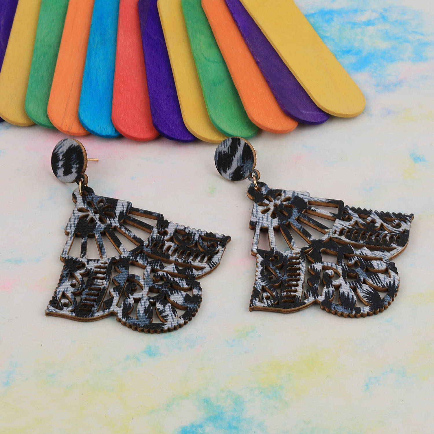 SILVER SHINE Wonderful Attractive Wooden Light Weight Earrings for Girls and Women. SILVER SHINE Wonderful Attractive Wooden Light Weight Earrings for Girls and Women.