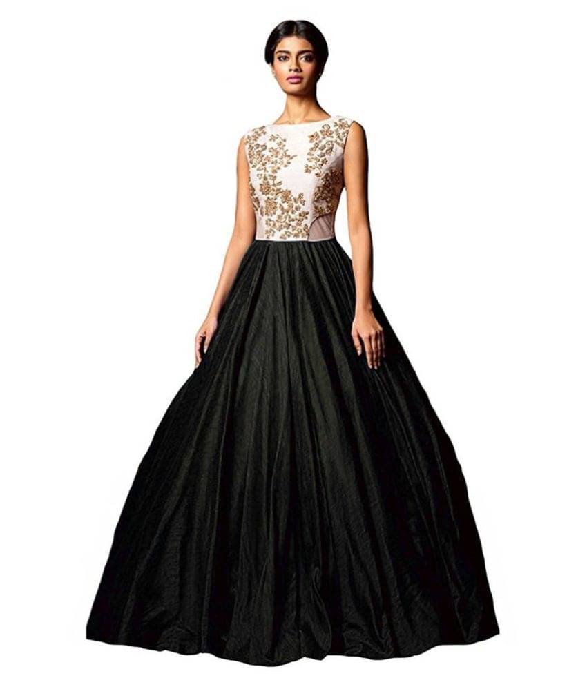     			Veer International Black Bangalore Silk Ethnic Gown