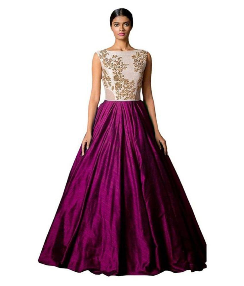 Veer International Purple Bangalore Silk Ethnic Gown Veer International Purple Bangalore Silk Ethnic Gown