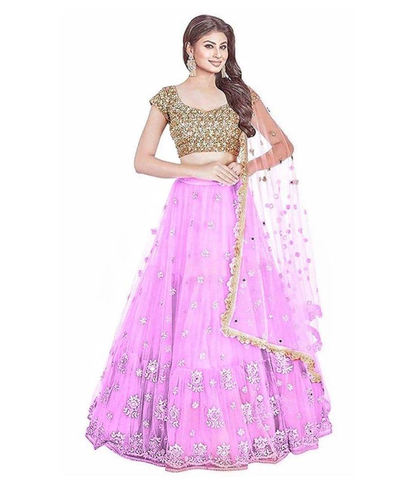 Veer International Pink Net Circular Semi Stitched Lehenga Veer International Pink Net Circular Semi Stitched Lehenga