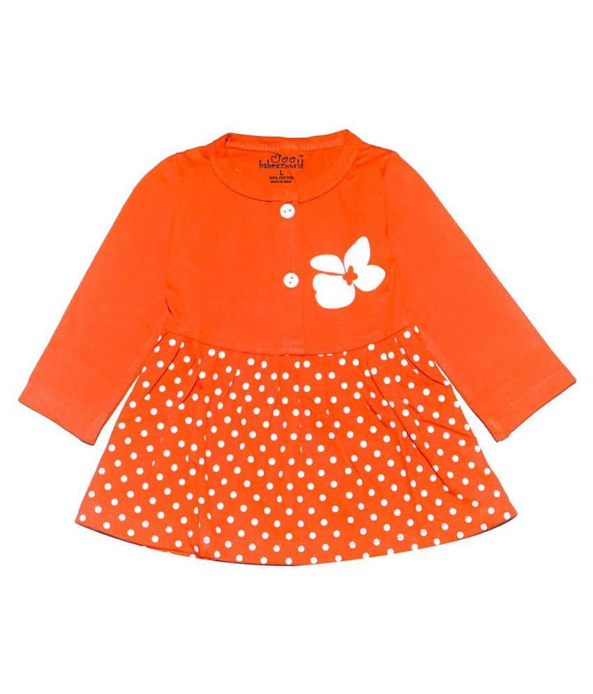 Babeezworld Baby Girls 100% Cotton Frocks ( Orange )
