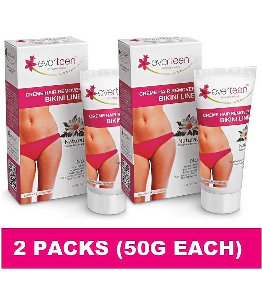 everteen Bikini Line Hair Remover Creme - Natural for Women - 2 Packs (50g Each)