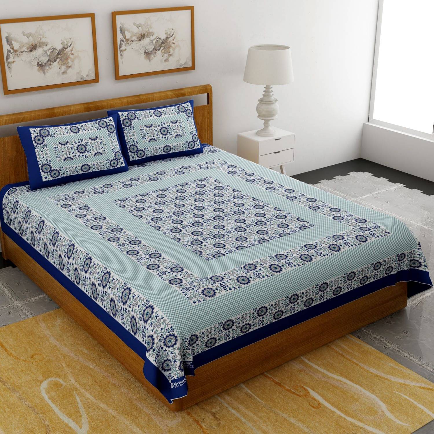     			Uniqchoice Cotton Double Bedsheet ( Blue )
