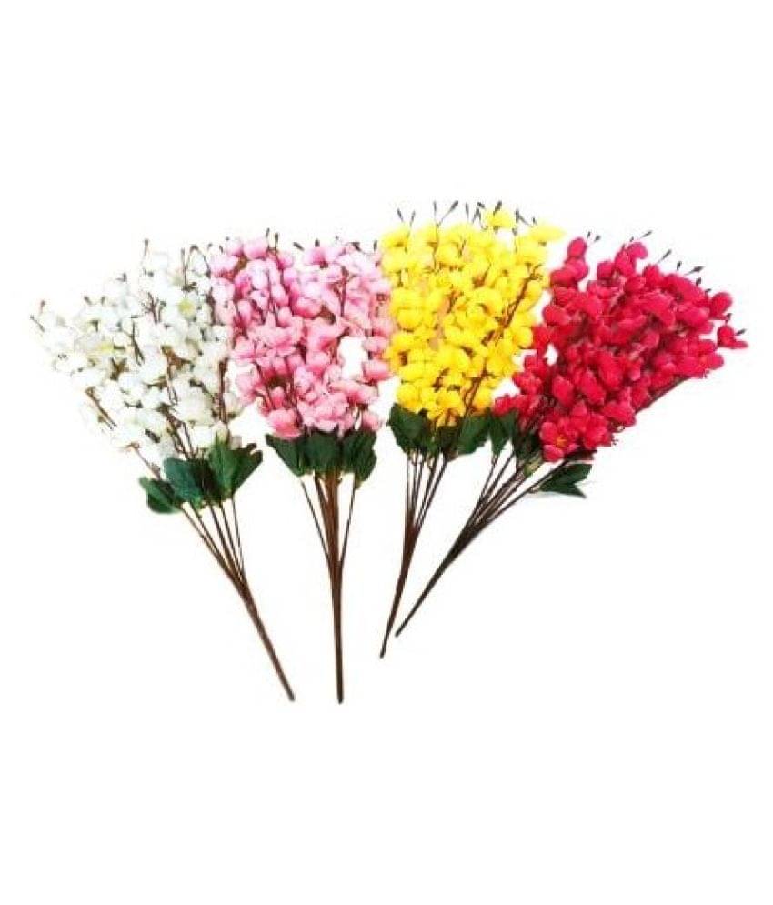 Green plant indoor Orchids Multicolour Artificial Flowers Bunch - Pack of 4 Green plant indoor Orchids Multicolour Artificial Flowers Bunch - Pack of 4
