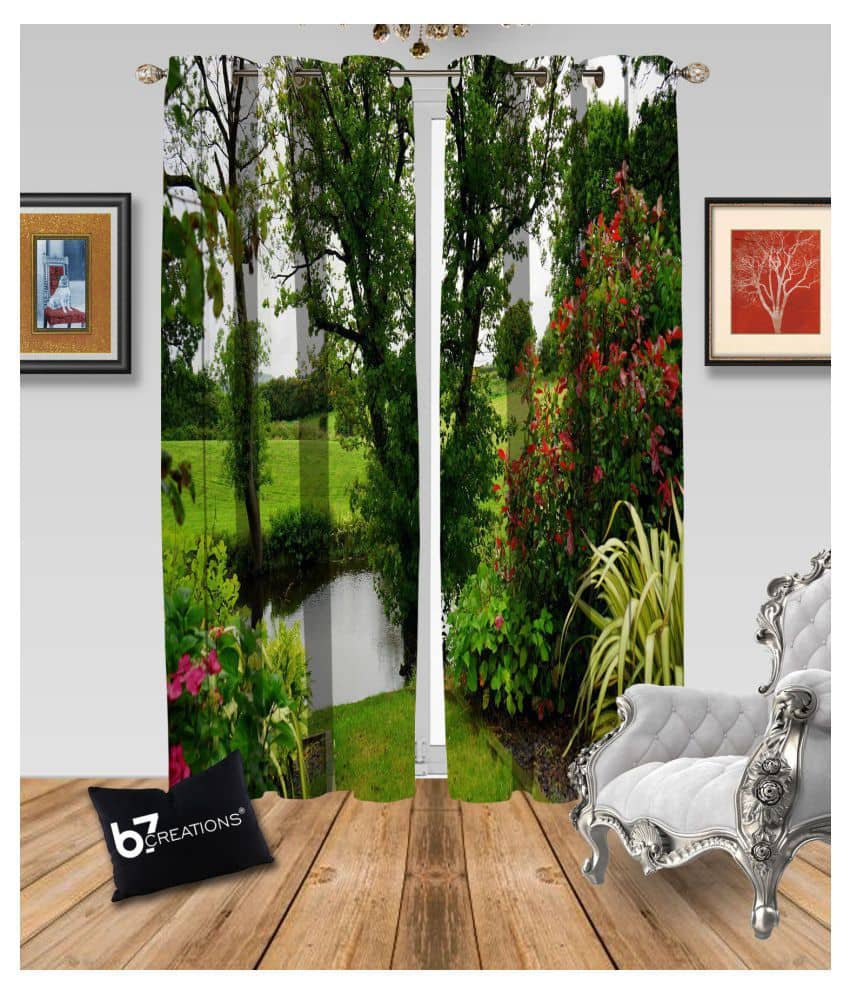 B7 CREATIONS Beaded Semi-Transparent Eyelet Curtain 9 ft (Set of 2 )- Assorted