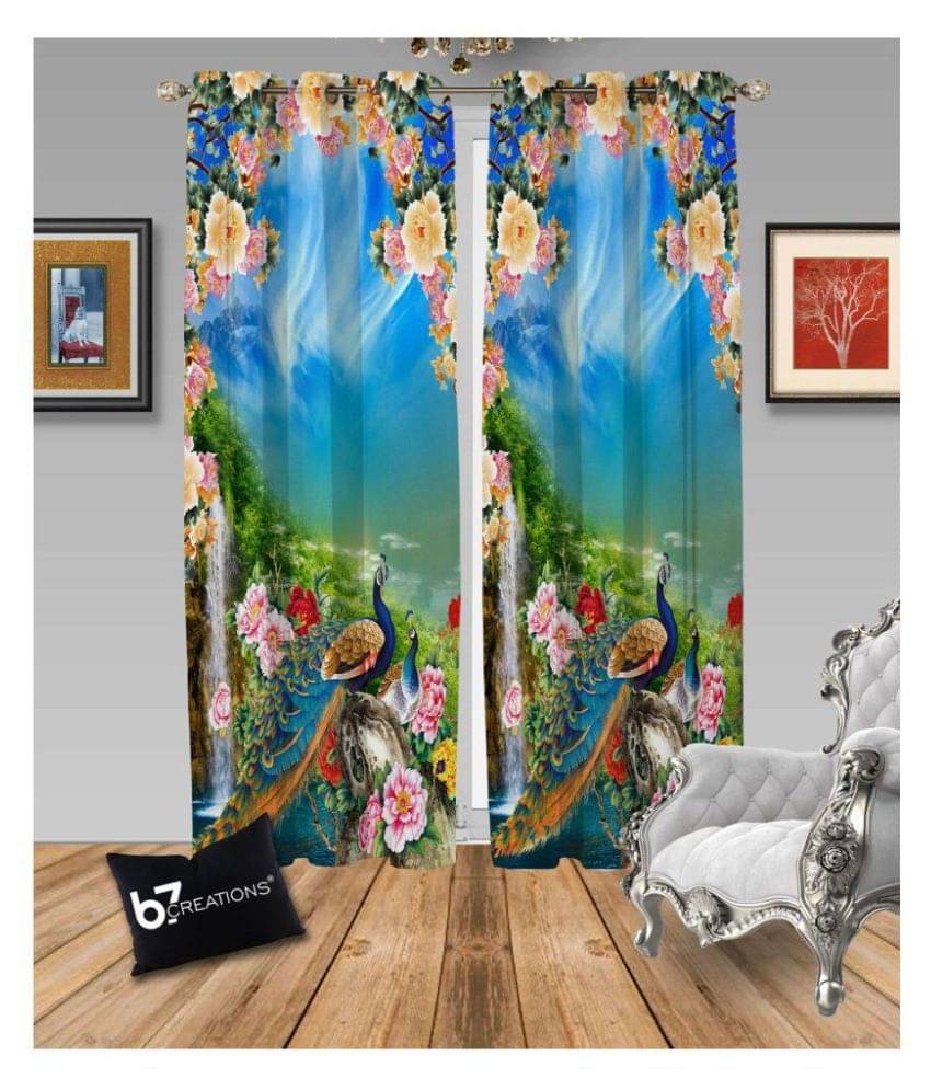 B7 CREATIONS Printed Semi-Transparent Eyelet Curtain 7 ft Single - Multi B7 CREATIONS Printed Semi-Transparent Eyelet Curtain 7 ft Single - Multi
