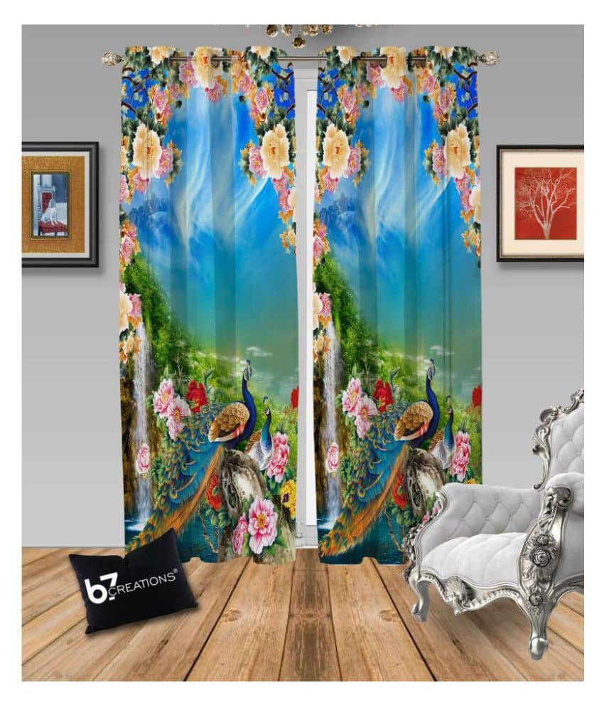 B7 CREATIONS Printed Semi-Transparent Eyelet Curtain 9 ft Single - Multi