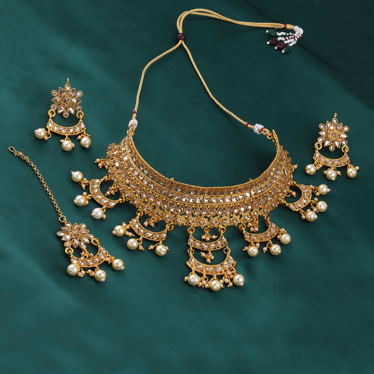 Silver Shine Alloy Golden Choker Traditional Gold Plated Necklaces Set Silver Shine Alloy Golden Choker Traditional Gold Plated Necklaces Set