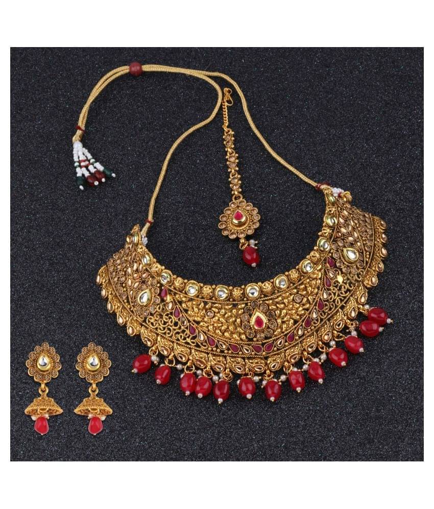 Silver Shine Alloy Golden Choker Traditional Gold Plated Necklaces Set     			Silver Shine Alloy Golden Choker Traditional Gold Plated Necklaces Set