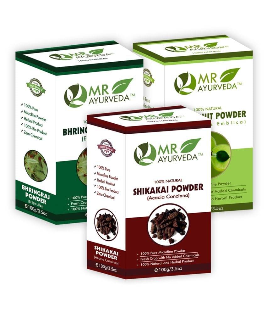 MR Ayurveda 100% Pure Shikakai, Bhringraj and Amla Powder Hair Scalp Treatment 300 g Pack of 3     			MR Ayurveda 100% Pure Shikakai, Bhringraj and Amla Powder Hair Scalp Treatment 300 g Pack of 3