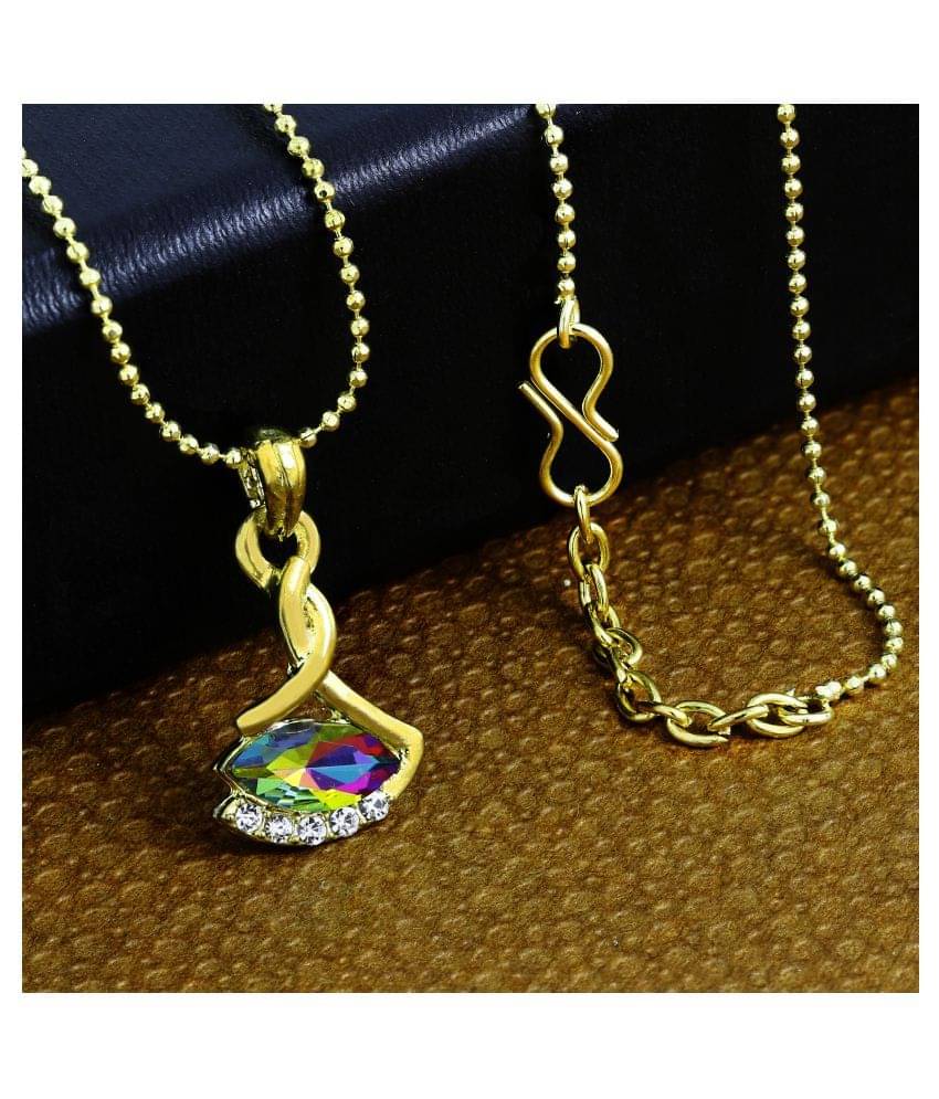 The Jewelbox Rainbow 18K Gold Plated Gold Brass American Diamond Necklace Pendant Chain Set Girls Women The Jewelbox Rainbow 18K Gold Plated Gold Brass American Diamond Necklace Pendant Chain Set Girls Women