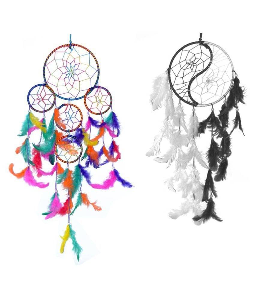     			Ashvah Feather Multicolour Dream Catcher - Pack of 2 ( 55 X 1 cms )