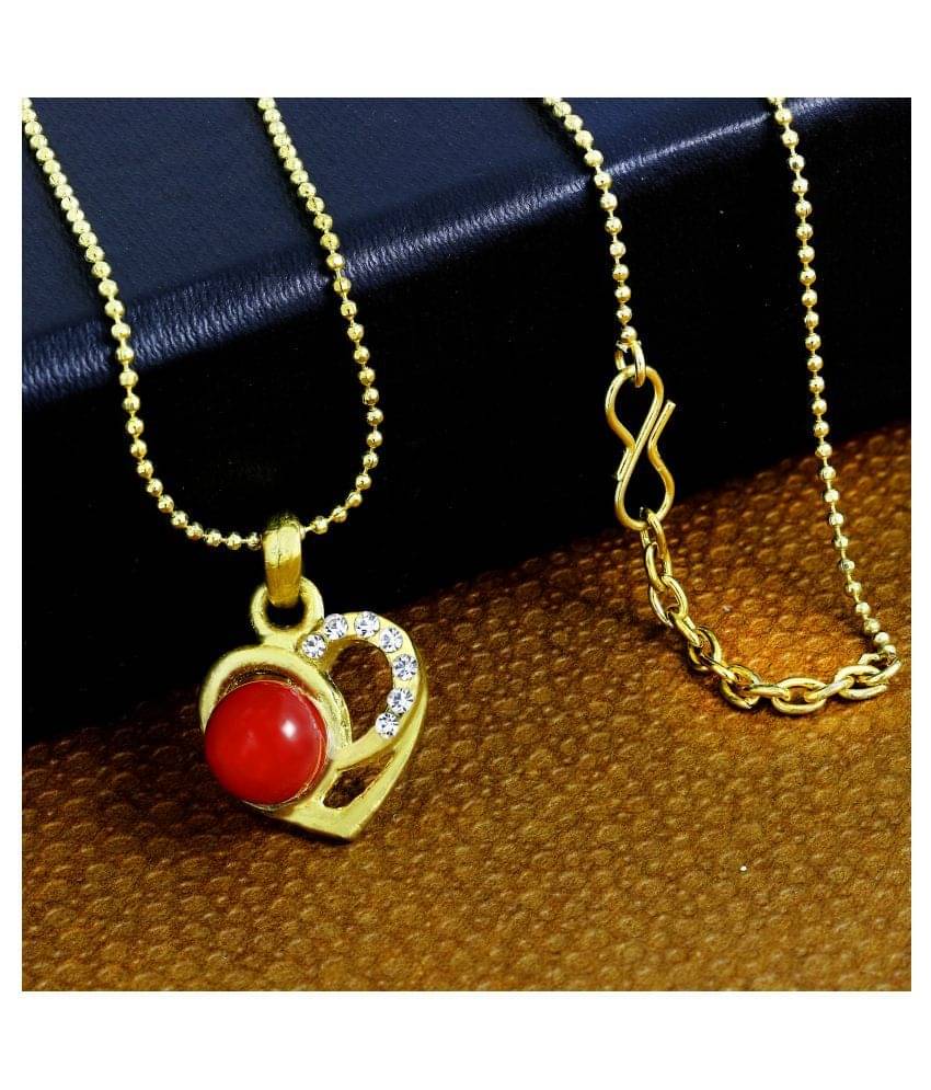     			The Jewelbox Heart CZ 18K Gold Pink Brass American Diamond Pearl Necklace Pendant Chain Set Girls Women