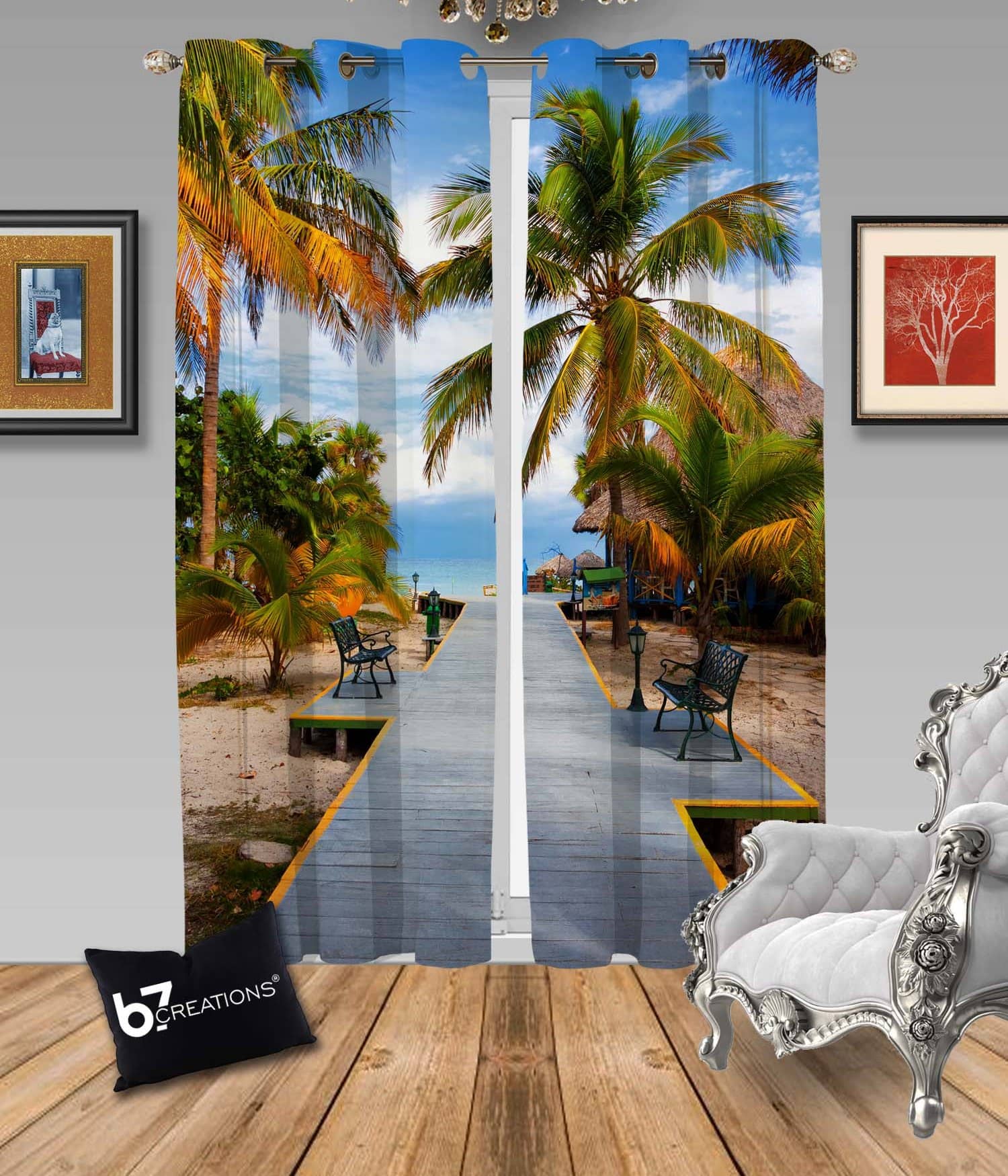 B7 CREATIONS Set of 2 Long Door Semi-Transparent Eyelet Polyester Multi Color Curtains ( 274 x 122 cm )