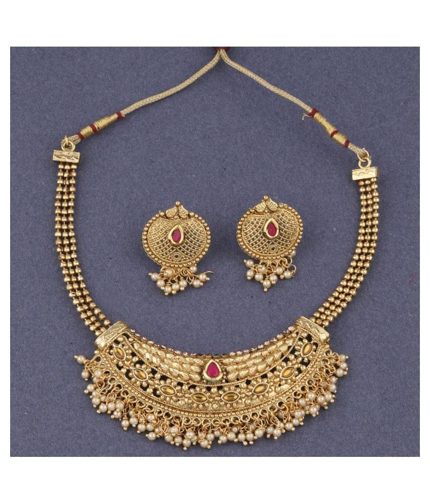 Silver Shine Alloy Golden Choker Traditional Gold Plated Necklaces Set     			Silver Shine Alloy Golden Choker Traditional Gold Plated Necklaces Set