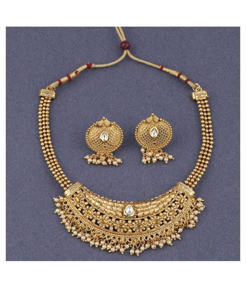 Silver Shine Alloy Golden Traditional Gold Plated Necklaces Set Silver Shine Alloy Golden Traditional Gold Plated Necklaces Set