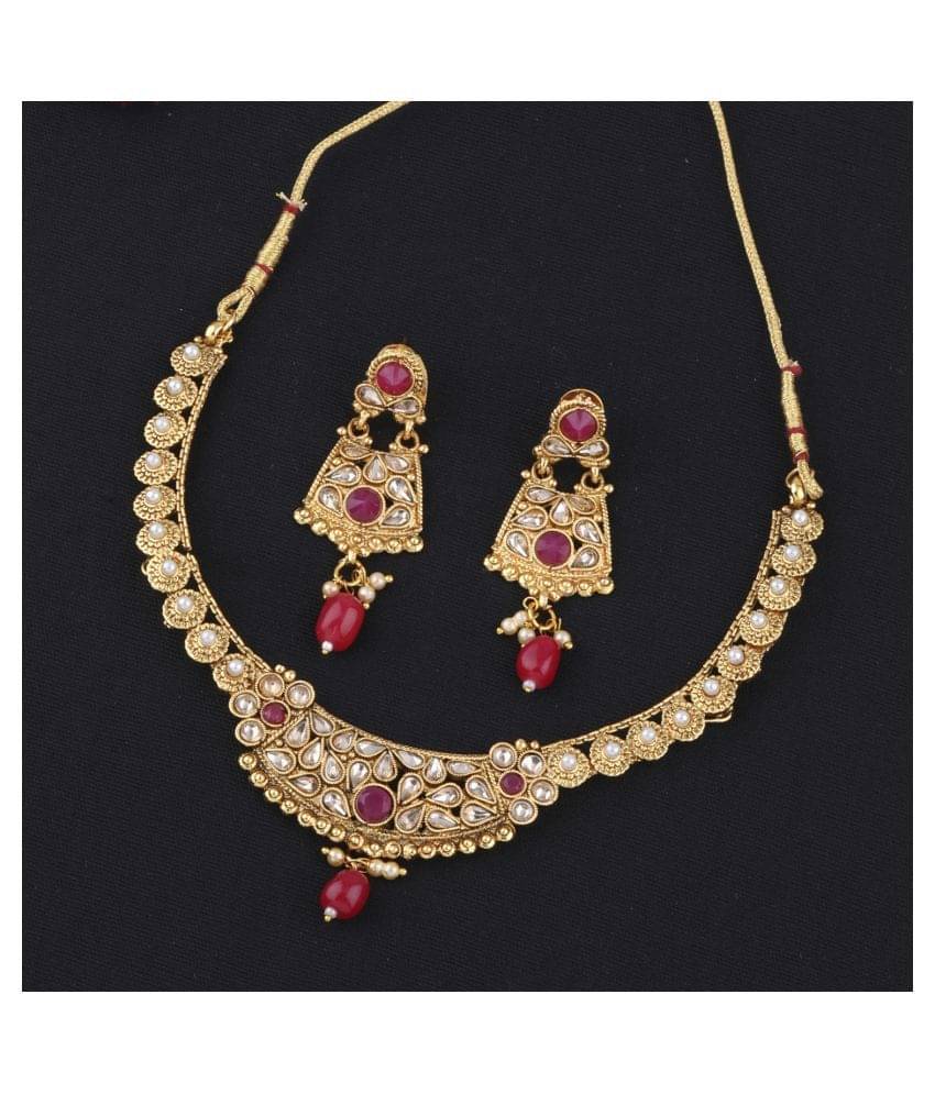     			Silver Shine Alloy Multi Color Other Traditional Gold Plated Necklaces Set