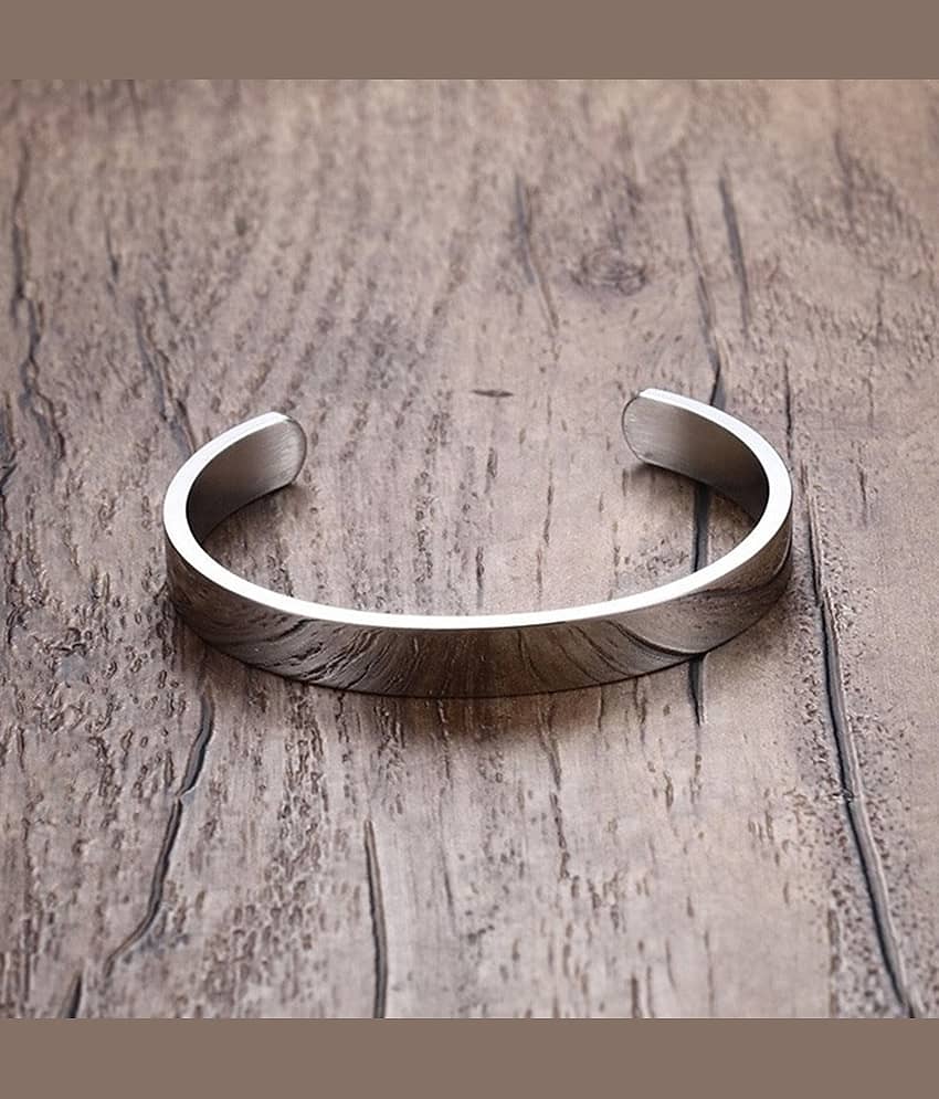Solid Cuff Rhodium 316L Surgical Stainless Steel Cuff Free Size Kada Bangle Bracelet For Boys Men - Bangles & Bracelets | Buy online on ZillyBuy